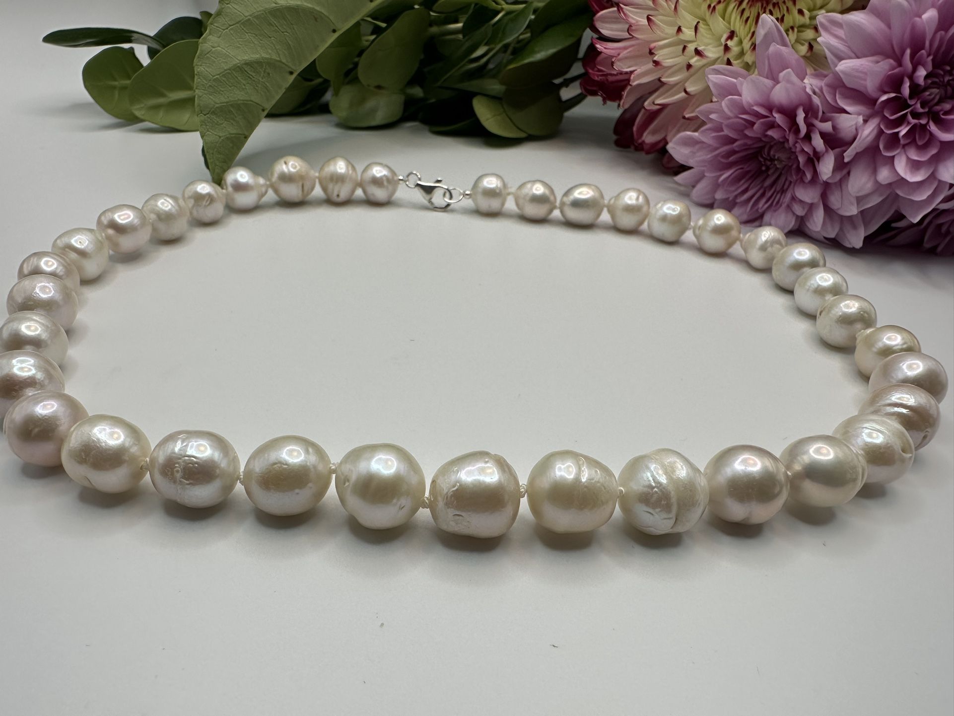 Huge Natural Edison Pearl Necklace. NEW hand knotted freshwater pearl