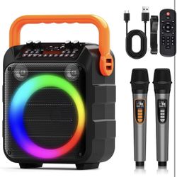 Karaoke Machine with 2 Wireless Microphones and RGB Color Lights,Karaoke Speaker Supports for USB/FM/TWS/AUX/TF Card,Portable Bluetooth 5.3 Speaker,Su