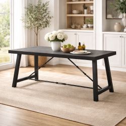70” Black Dining Table w/ Black Matte Metal Legs  [NEW IN BOX] **Retails for $200+. 