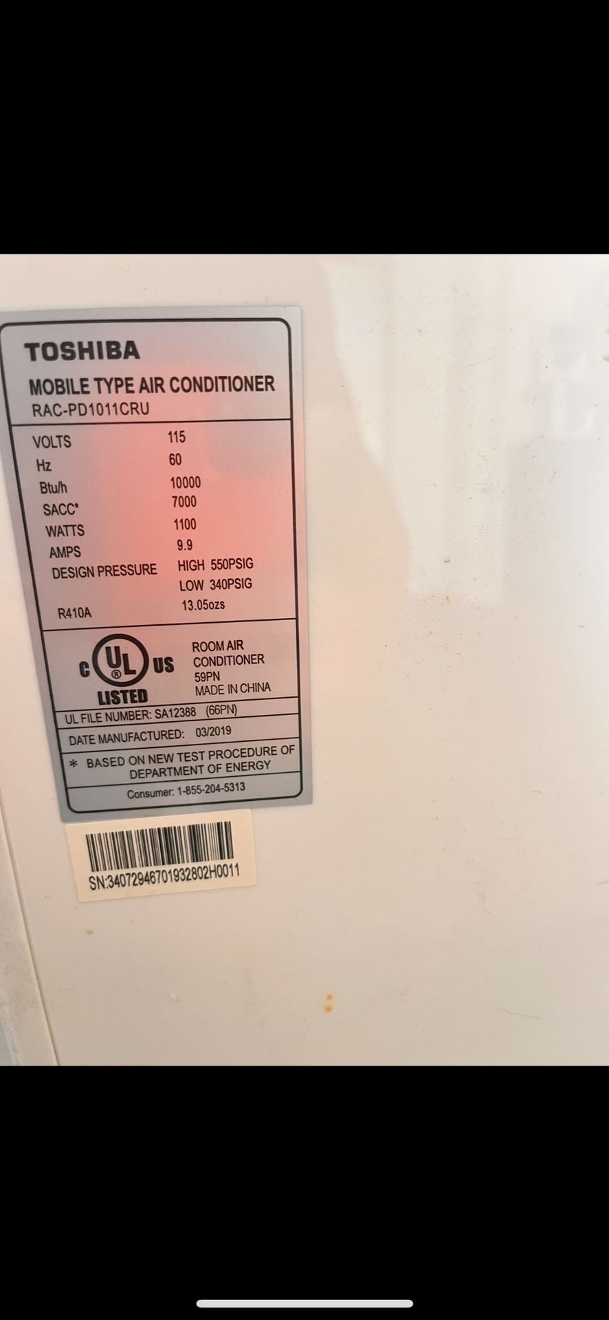 Toshiba 10k BTU Portable Ac Unit