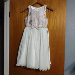 Beautiful Pink and Off White Little Girls Dress Size 10