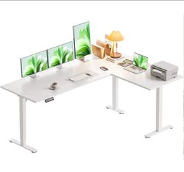 NEW Factory Sealed 63" Electric Height-Adjustable L-Shaped Standing Desk – White