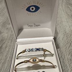Luca + Danni Crystal Always Protected Evil Eye Bangle Bracelets Trio Set/Golden/Pickup Fontana 