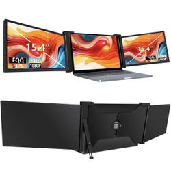 15.4” Triple Portable Monitor for 15.6-17.3” Laptops, 1080P IPS Laptop Screen Extender, Compatible with Windows,MacOS