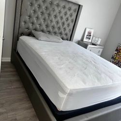 GREY BED w/ Extra Tall Headboard 🛏️ Fast Delivery!