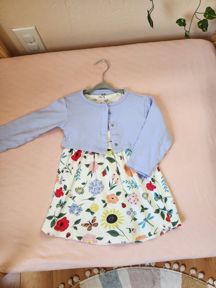 3T Toddler Girl Flower Dress With Cardigan