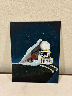 Original Acrylic Train Painting on Canvas