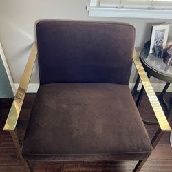 CB2 Cue Brown Velvet Chair – Brass Arms – $200 (Retail $1,199)