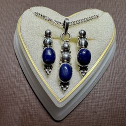 Lapis Lazuli Sterling Silver Necklace and Earring Set (NEW)