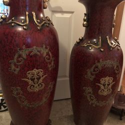 Red oriental vases set of 2