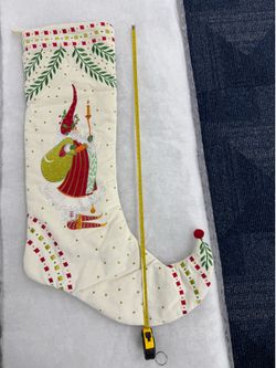 Elegant Embroidered Santa Christmas Stocking – Ivory Vintage Style – Approx. 22”