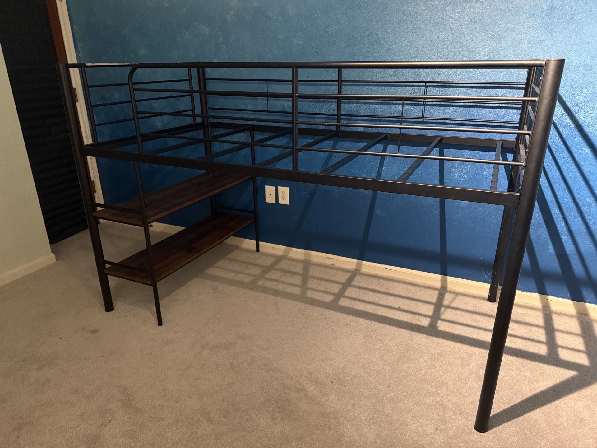 Twin Size Bunk Bed Frame With Shelves