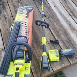 Ryobi 40V 'HP' hedge trimmer, weed wacker, battery, fast charger