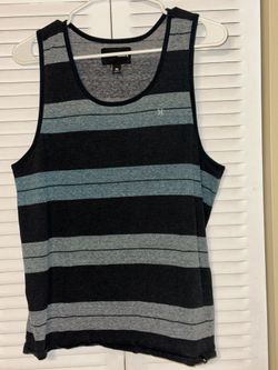 Hurley Men's Medium Striped Tank Top Charcoal Grey & Teal Sleeveless Shirt