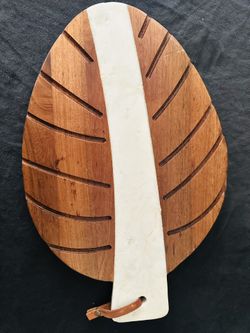 Marble And Acacia Wood Cheese Tray Cutting Board Palm Leaf Design