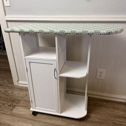 LIKE NEW- Rolling Ironing Board with Storage Cabinet, Rolls too!
