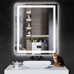 36"x28" LED Bathroom Mirror with Anti-Fog, Stepless Dimmable Lights, 3 Color ...
