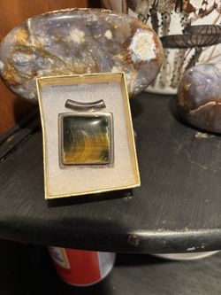 Tigers Eye And Sterling Necklace Pendant 