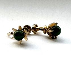 12k Gold plated and “jade” clip on earrings with Screw On Backing