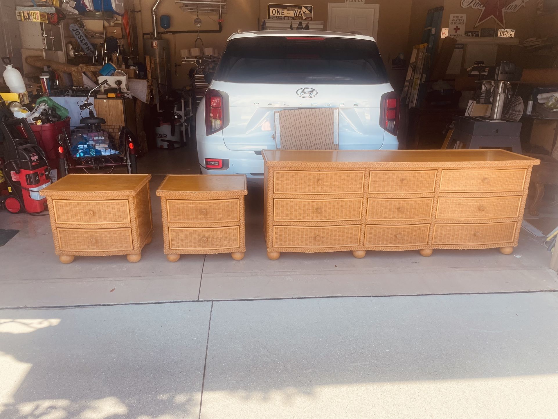 South Sea wicker and solid wood Bedroom Dresser with two night stands