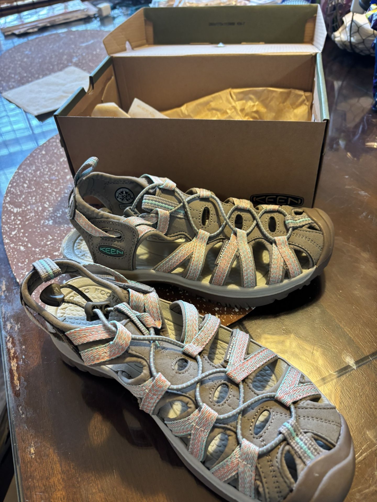 NEW KEEN Women’s Size 8 M Whisper Sandals Washable Taupe/Coral 1022810 NIB