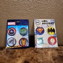 DC Comics Originals Marvel Pin Buttons By ATA-Boy Hulk Batman Iron-Man The Flash