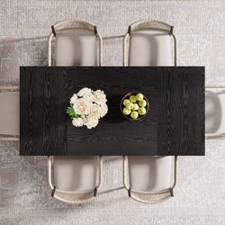 Black Wood 63 in. Double Pedestal Dining Table Kitchen Table Dinner Desk Seats 6 with Heavy Duty Metal Pedestal