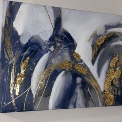 Beautiful blue and gray & gold Painting!