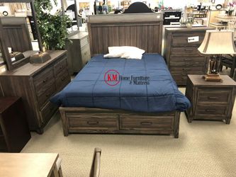 6PCS BROWN COLOR BEDROOM SET STORAGE COMPARTMENT BED NIGHT STAND DRESSER MIRROR