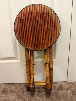 Vintage Folding Bamboo Stool / Accent Table (14" H x 11.5" Diameter)