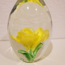 Stunning Glass Water Globe Paperweight, Yellow Flower