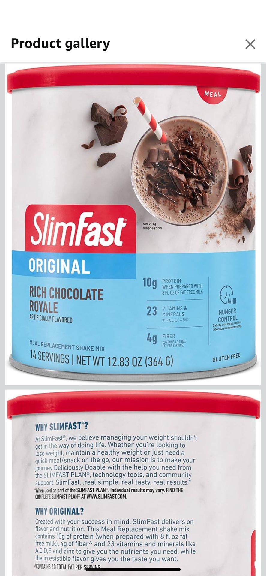 SlimFast Meal Replacement Powder, Original Rich Chocolate Royale, Weight Loss Shake Mix, 10g of Protein, 14 Servings (Packaging May Vary)