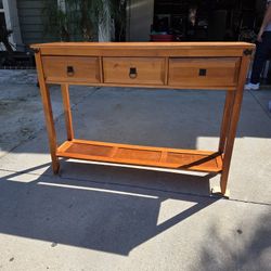 three drawer wooden console table
