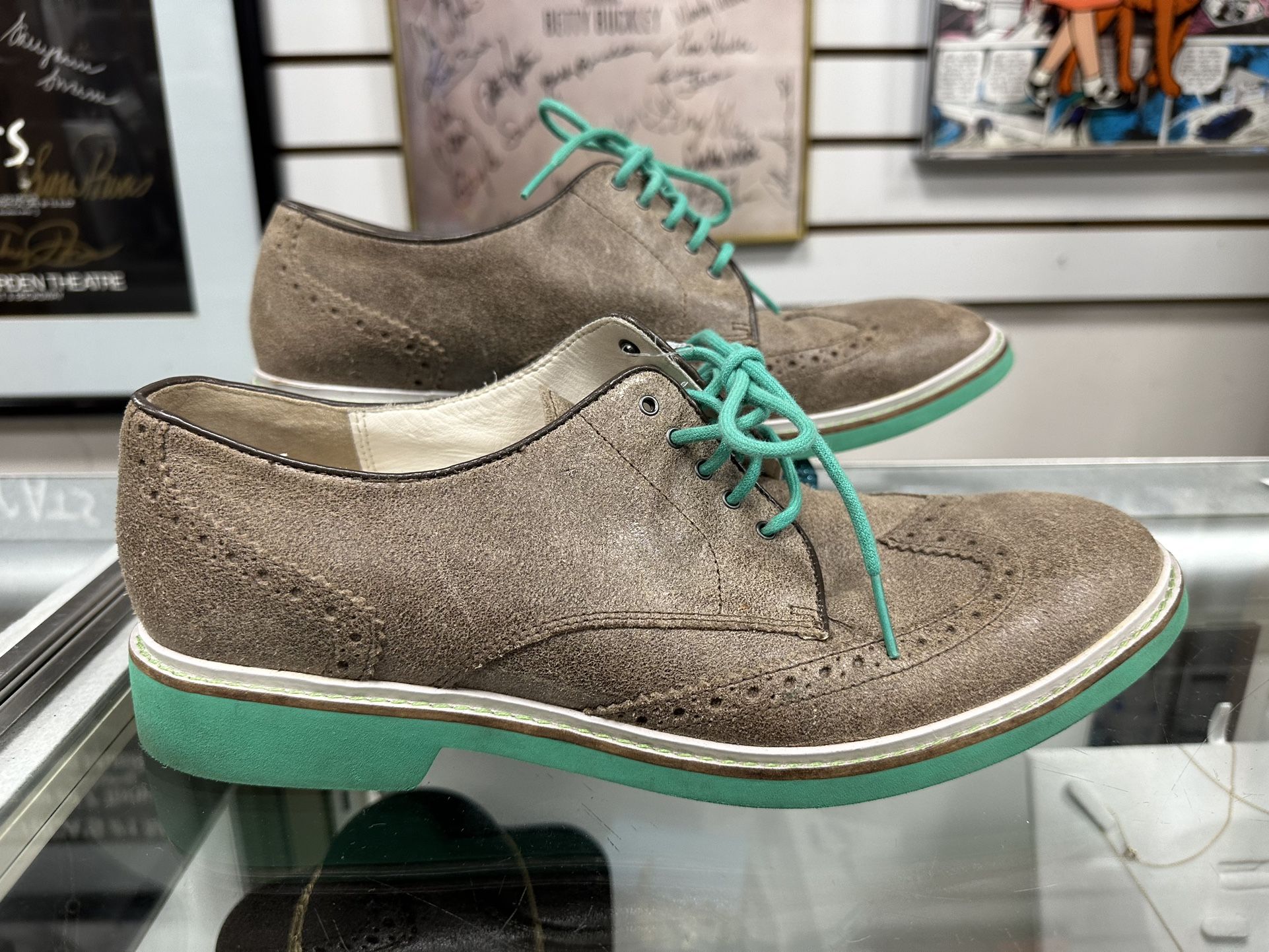 Cole Haan Air Franklin Wingtip Smoke Suede Teal Mint Green Sz 10 / EXCELLENT