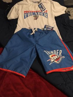 Youth boys OKC Thunder swim shorts and sun shirt size medium 10/12