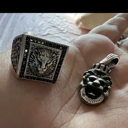 Lion Head Set Pendant And Ring Sterling Silver