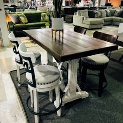 White/ Natural Brown Counter Height Dining Table And Bar Stools 🥂 Kitchen/Dining Room ✅New Brand 🎯 Delivery Available 👍 Financing Options 🤩