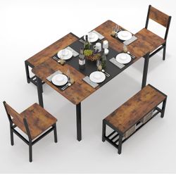 5-Piece Dining Set w/ Table, 2 Chairs, 2 Benches & Storage Drawers
