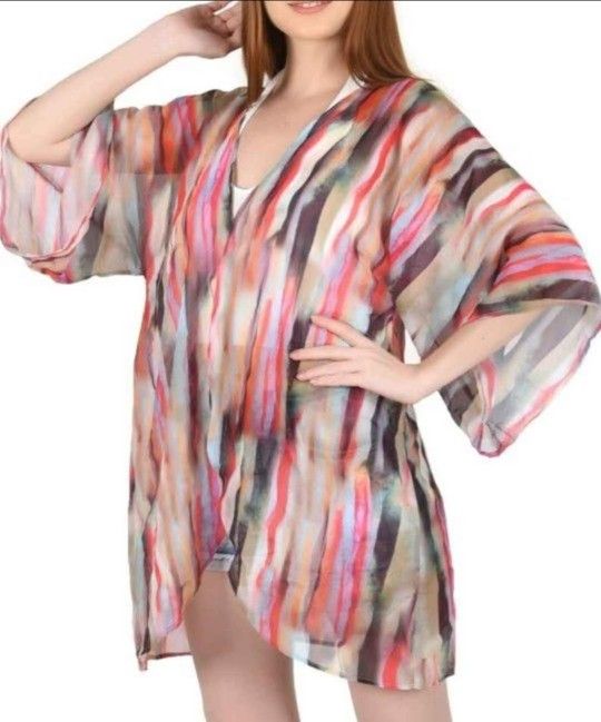 NEW! Women's Chiffon Boho Kimono Cardigan Casual Loose Open Front Sheer Cover Up, XXL (SEE DETAILS)