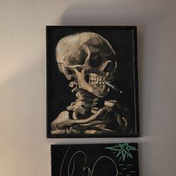 18x23-in Canvas Print Of Van Gogh's Skeleton Smoking A Cigarette
