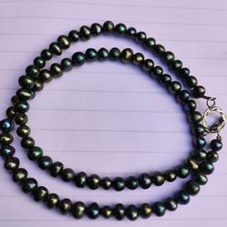 Tahitian Peacock Pearls Necklace 925 Sterling