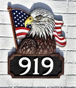 Patriotic house number, Custom Address Plaque, address plate with American Flag and Eagle