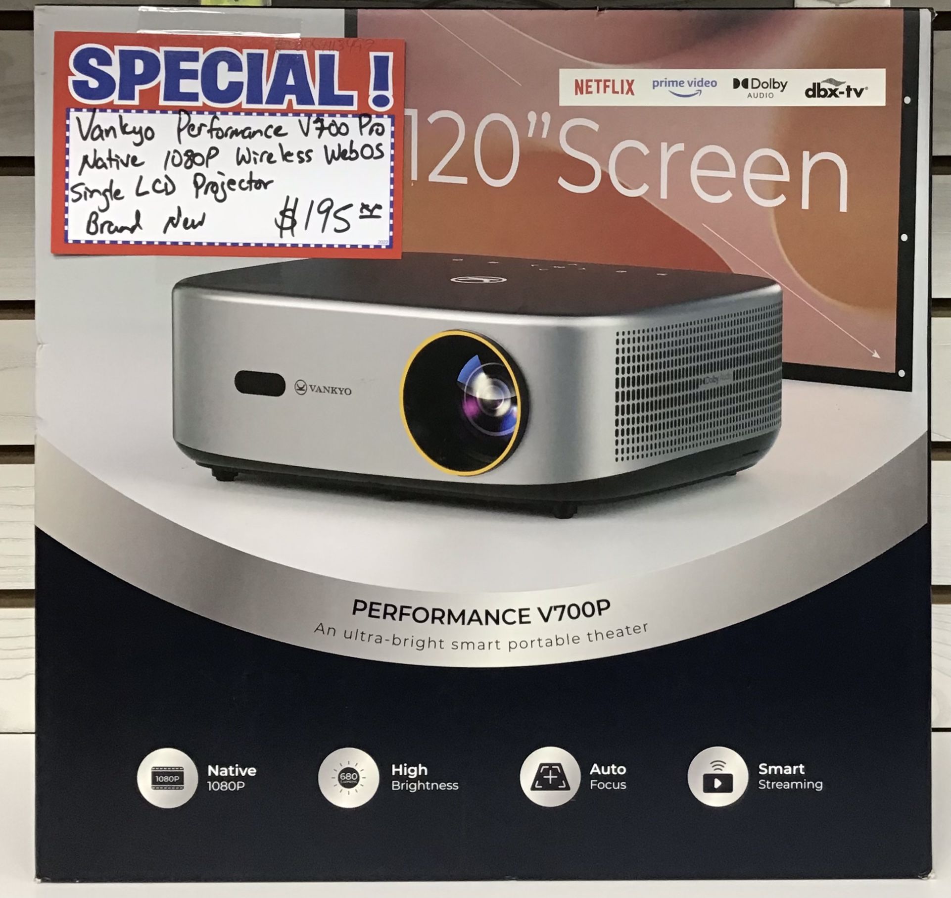 Vankyo Performance V700 Pro Native 1080P Wireless Webos Single LCD Projector Brand New