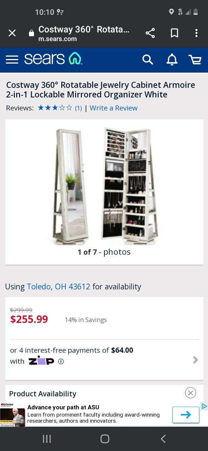 Costway 360° Rotatable Jewelry Cabinet/Organizer