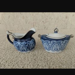 Bombay cups, teapot, sugar, cream bowls