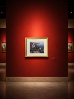 Framed Coastal Villa Landscape Artwork