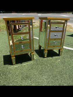 Mirrored Gold Nightstands with Drawers