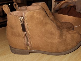 Tan Suede Ankle Boots with Side Zipper