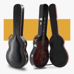 Electric Guitar Hard Case, Wooden Hard-Shell 42-Inch Protective Carrying Case for 335-Style Semi-Hollow & Hollowbody Guitar with Lock Latch Padding, D