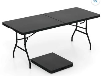 6' Black Premium Rectangle Centerfold Folding Table